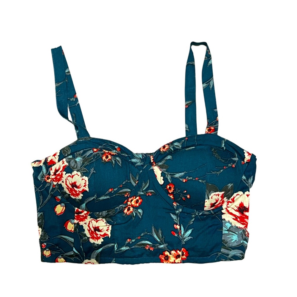 Teal floral bandeau top